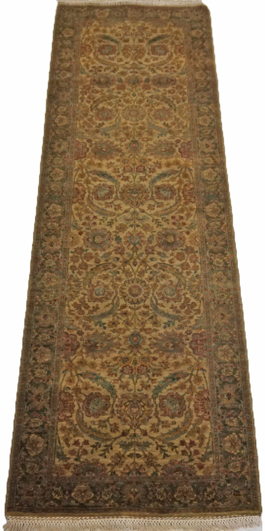 Traditional Beige OM-25 10ft Runner Hand Knotted Area Rug from India