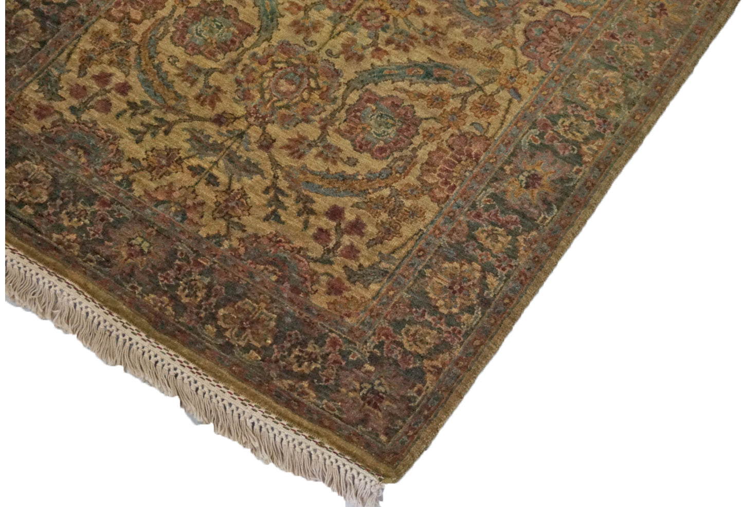 Traditional Beige OM-25 10ft Runner Hand Knotted Area Rug from India