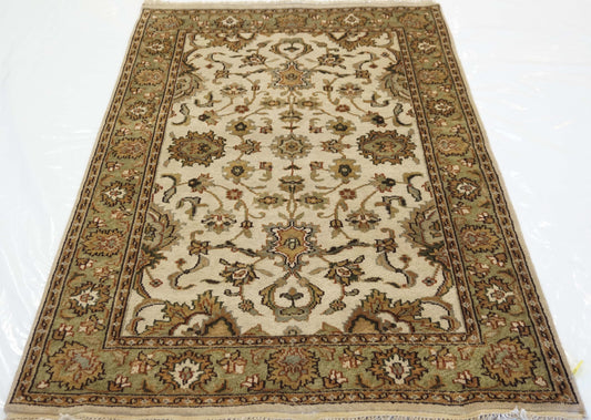 Traditional Baize*l.Green 679 4x6 Hand Knotted Area Rug from India