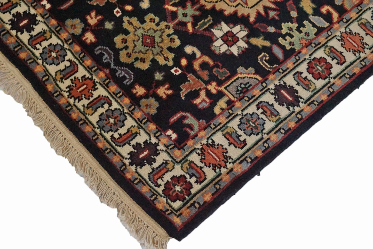 Traditional Black MAHAL 10ft Runner Hand Knotted Area Rug from India