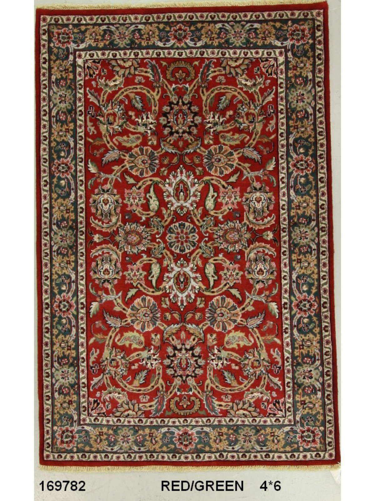 Traditional Red/Green SK 4x6 Hand Knotted Area Rug from India