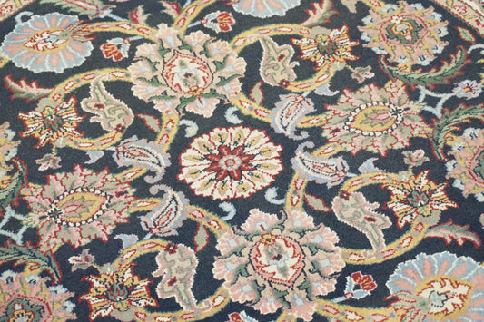 Traditional Black SK 4ft Round Hand Knotted Area Rug from India