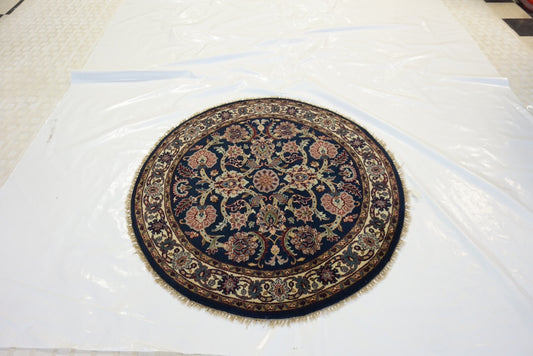 Traditional Navy SK 4ft Round Hand Knotted Area Rug from India