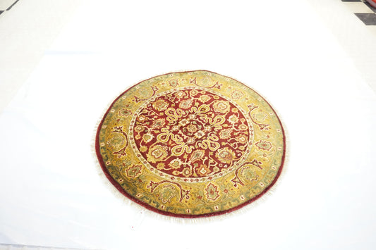 Traditional Red SK 4ft Round Hand Knotted Area Rug from India
