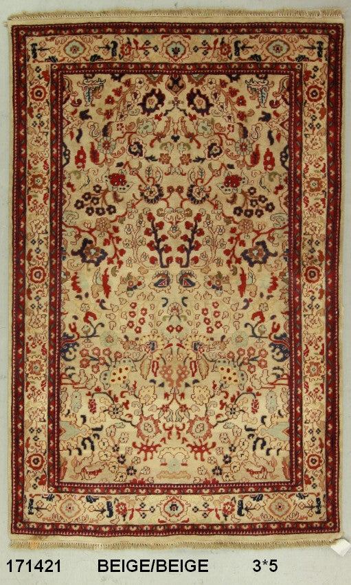 Traditional Beige SK 3x5 Hand Knotted Area Rug from India
