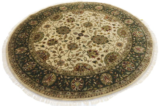 Traditional Ivory 2030 6ft Round Hand Knotted Area Rug from India