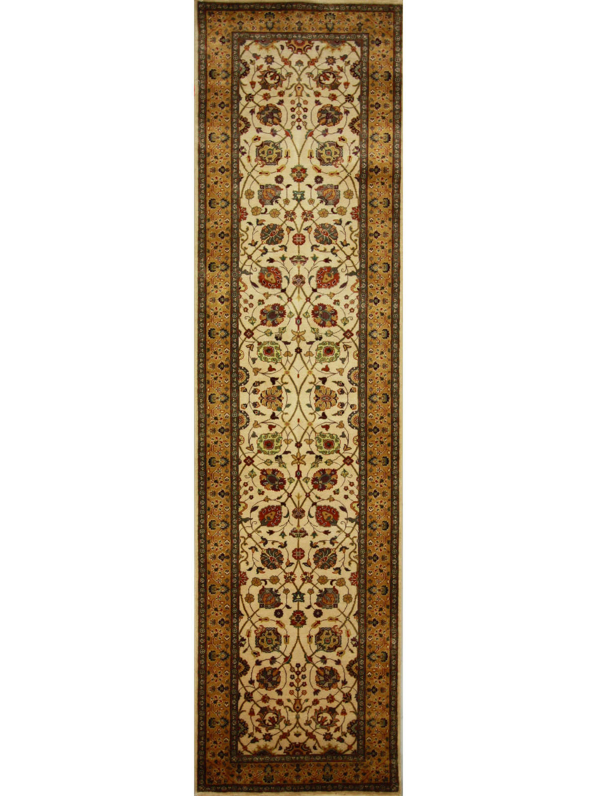Traditional Ivory 420 10ft Runner Hand Knotted Area Rug from India