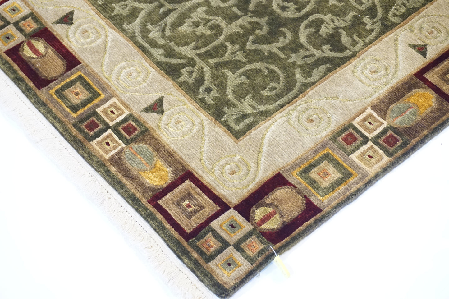 Traditional Green 36 4x6 Hand Knotted Area Rug from India