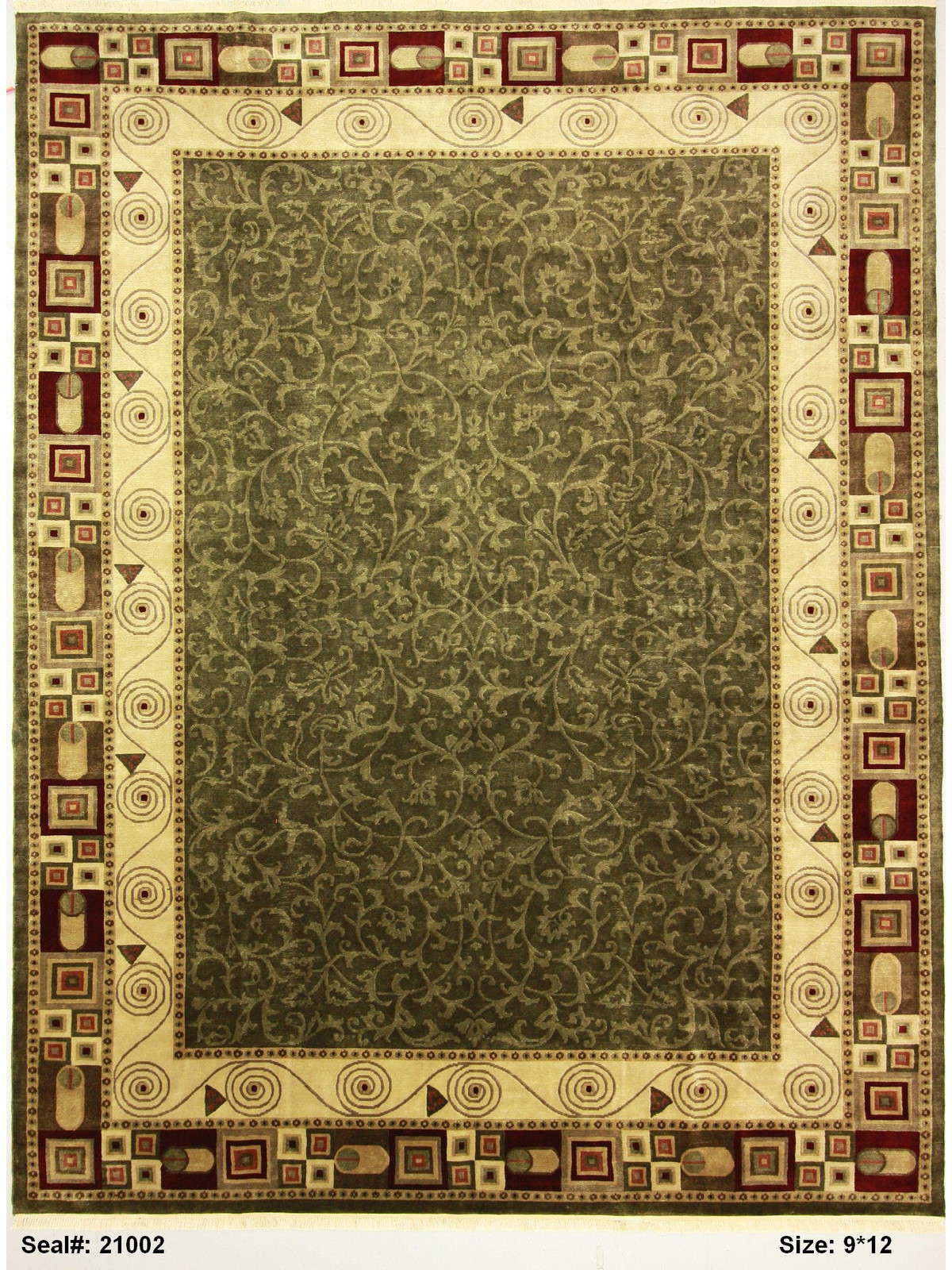 Modern Green 36 9x12 Hand Knotted Area Rug from India