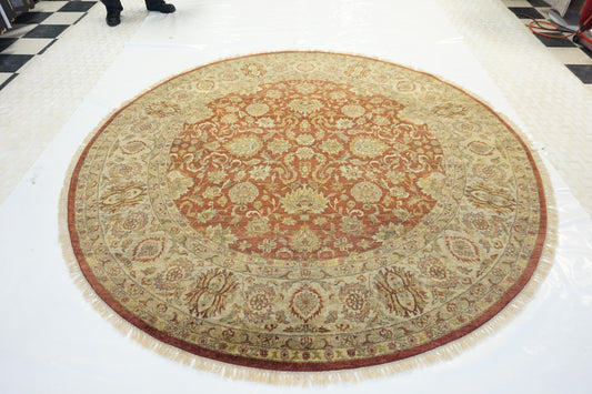 Traditional Rust V-37 8ft Round Hand Knotted Area Rug from India