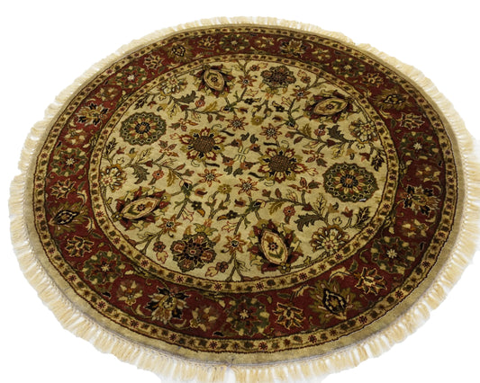Traditional Ivory 75 4ft Round Hand Knotted Area Rug from India