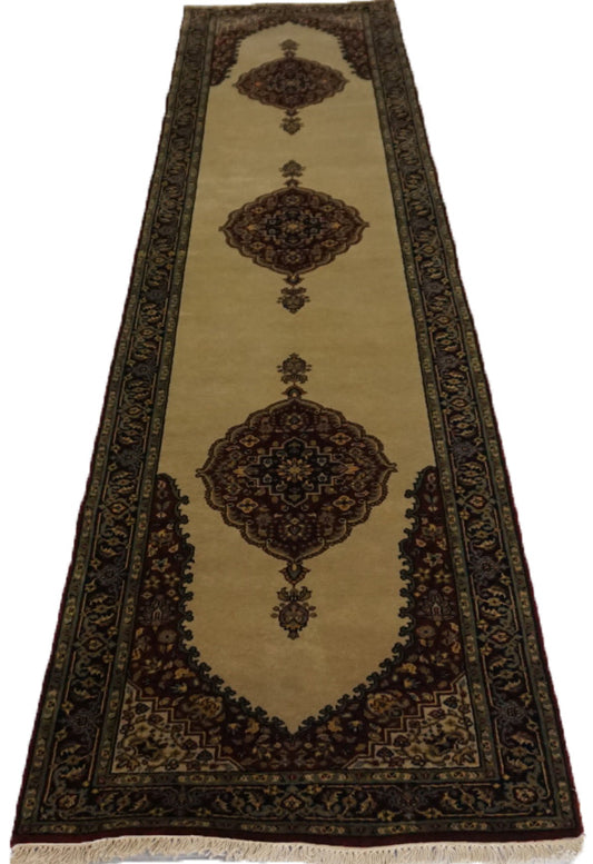 Traditional Beige PK-77 12ft Runner Hand Knotted Area Rug from India