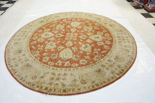 Traditional Rust CO-A139 8ft Round Hand Knotted Area Rug from India