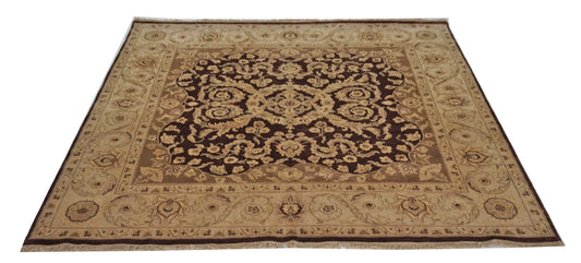 Traditional Brown CO-1437 8ft Square Hand Knotted Area Rug from India