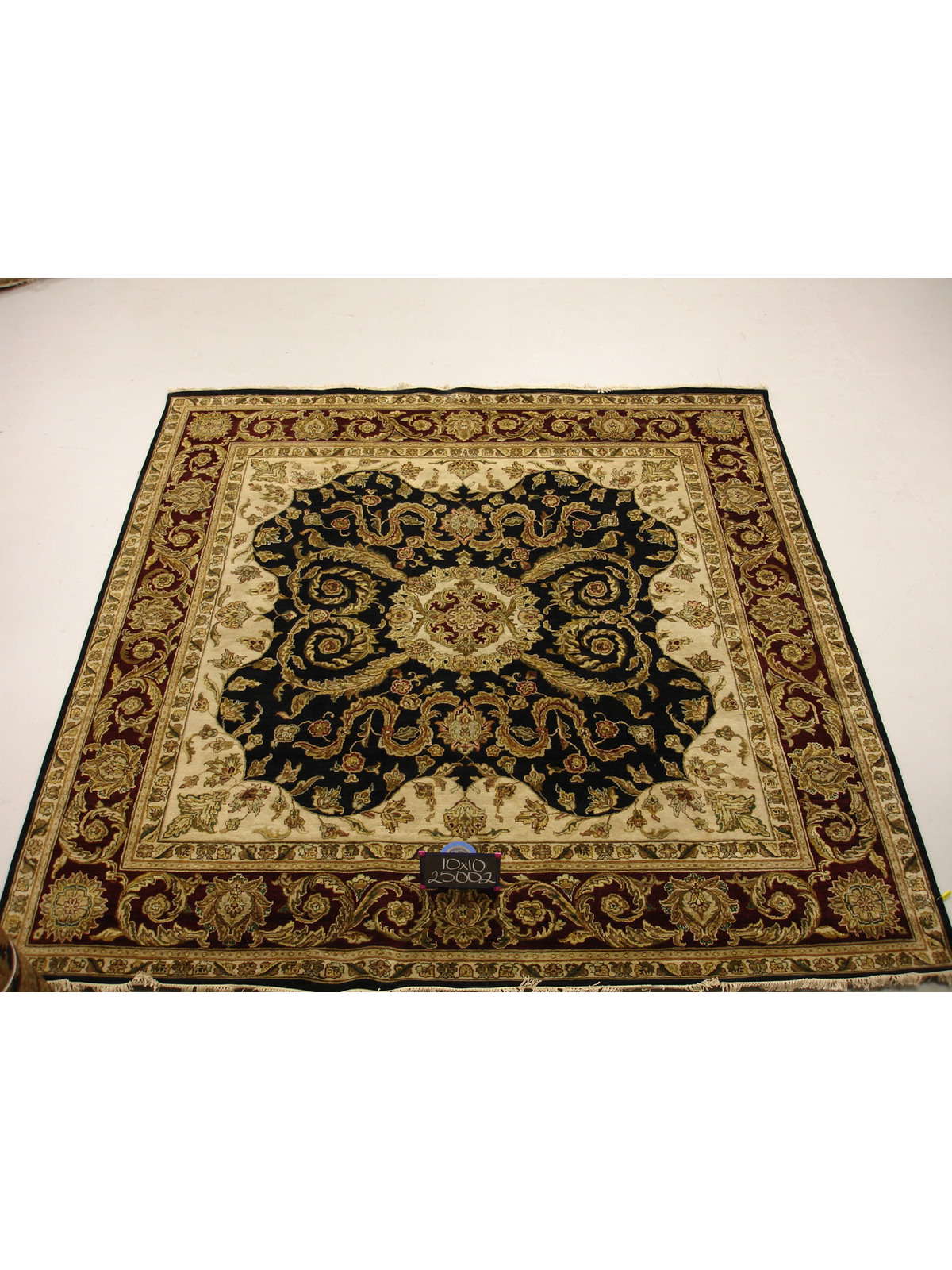 Traditional Black CO-1473 10ft Square Hand Knotted Area Rug from India