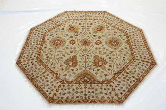 Traditional Bedge NANDINI 5ft Octagon Hand Knotted Area Rug from India