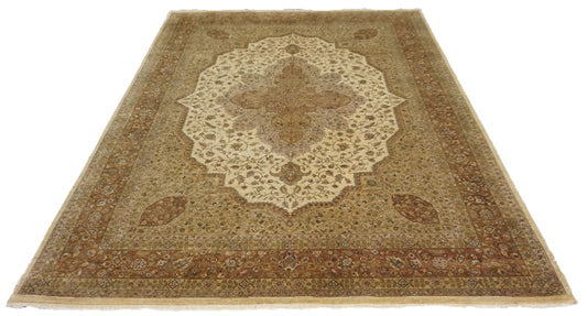 Traditional Ivory 2021 9x12 Hand Knotted Area Rug from India
