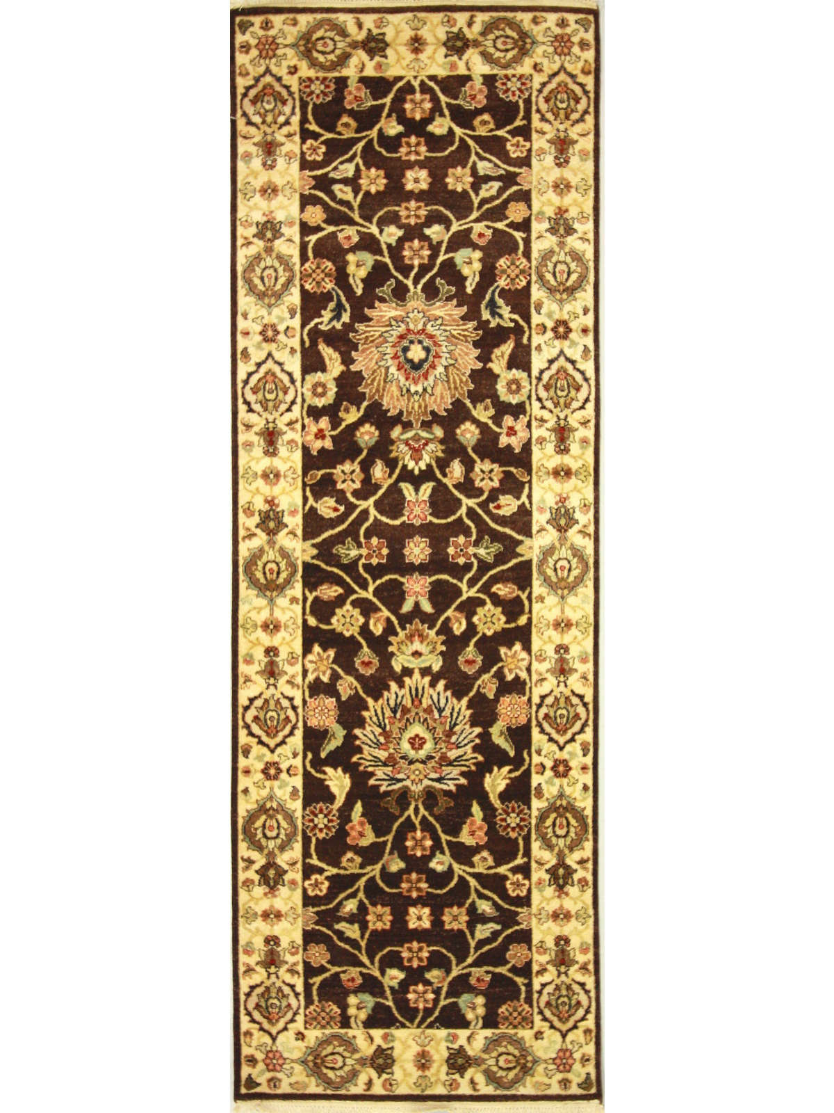 Traditional Brown SKD-27 8ft Runner Hand Knotted Area Rug from India