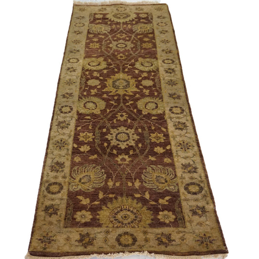 Traditional Plum 210 8ft Runner Hand Knotted Area Rug from India
