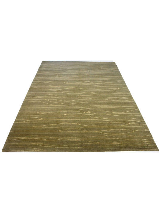 Modern Olive Y509 7x10 Hand Knotted Area Rug from Nepal