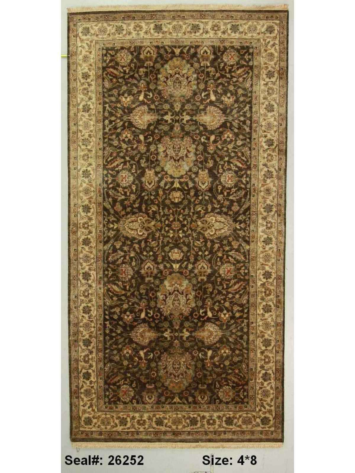 Traditional Brown 5042 8ft Runner Hand Knotted Area Rug from India