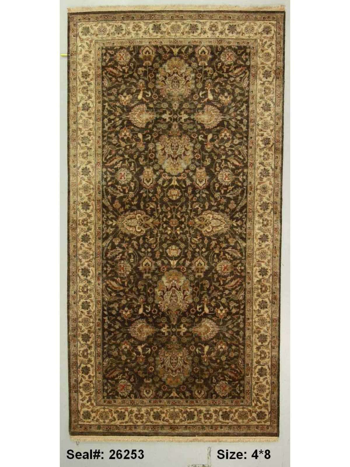 Traditional Brown 5042 8ft Runner Hand Knotted Area Rug from India