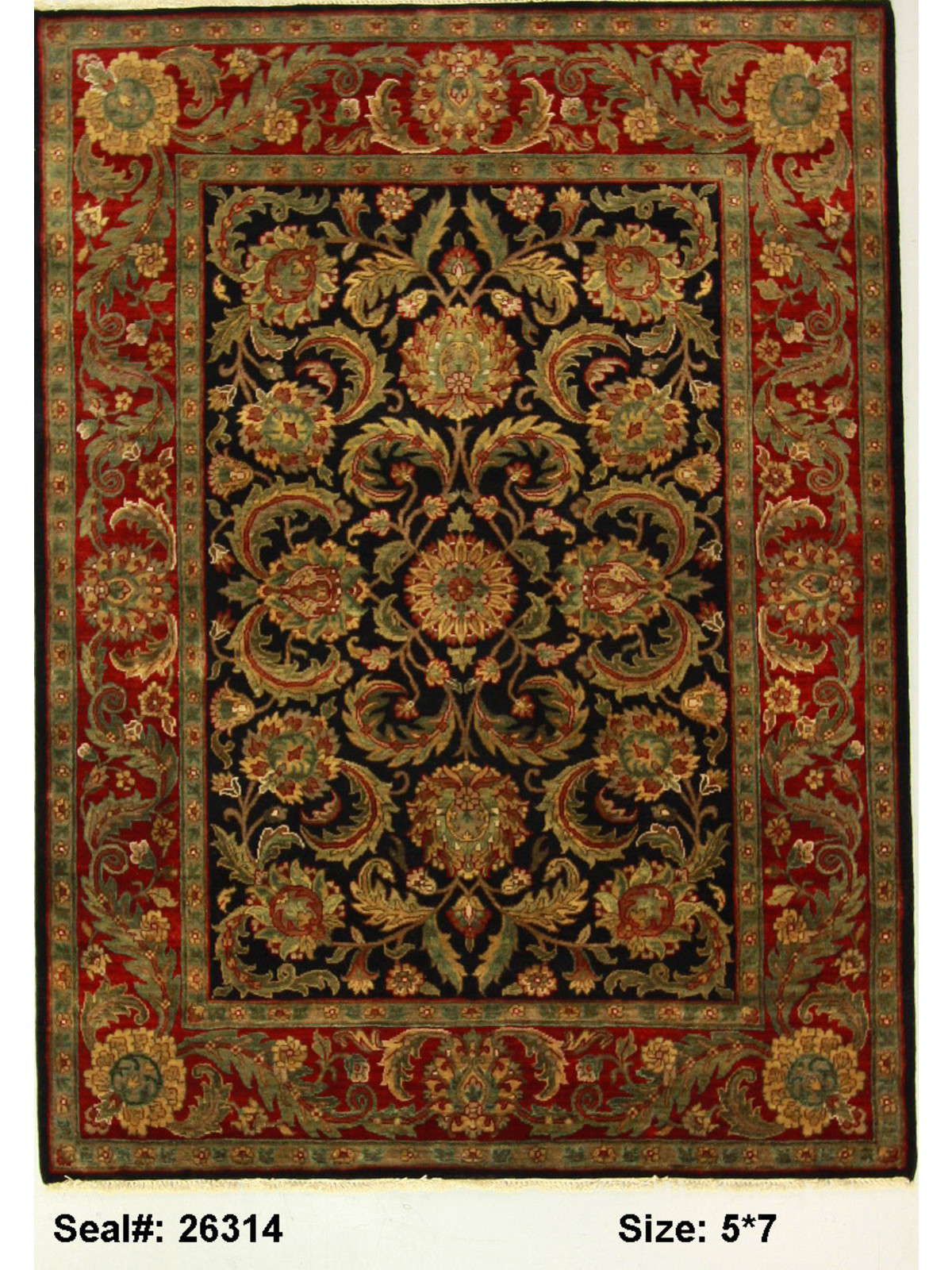 Traditional Black SK-966 5x7 Hand Knotted Area Rug from India