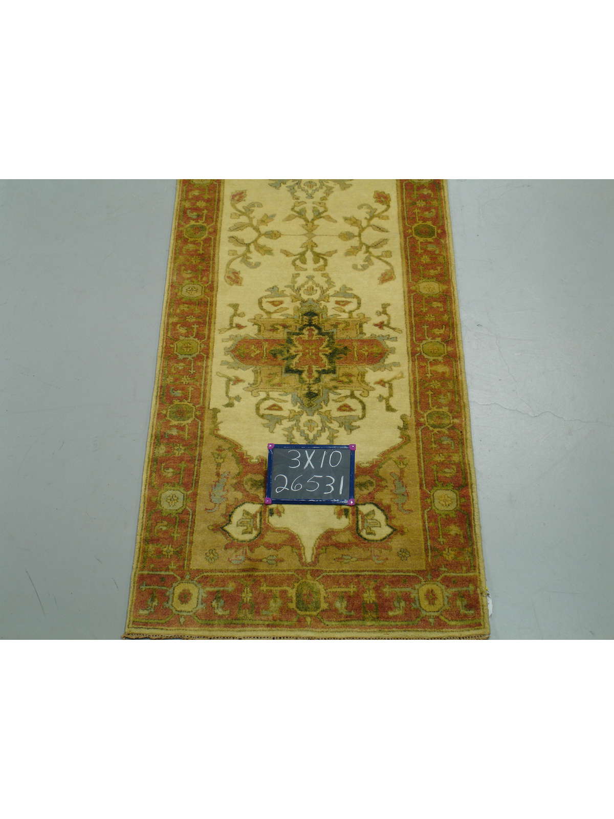 Traditional Beige 635 10ft Runner Hand Knotted Area Rug from India