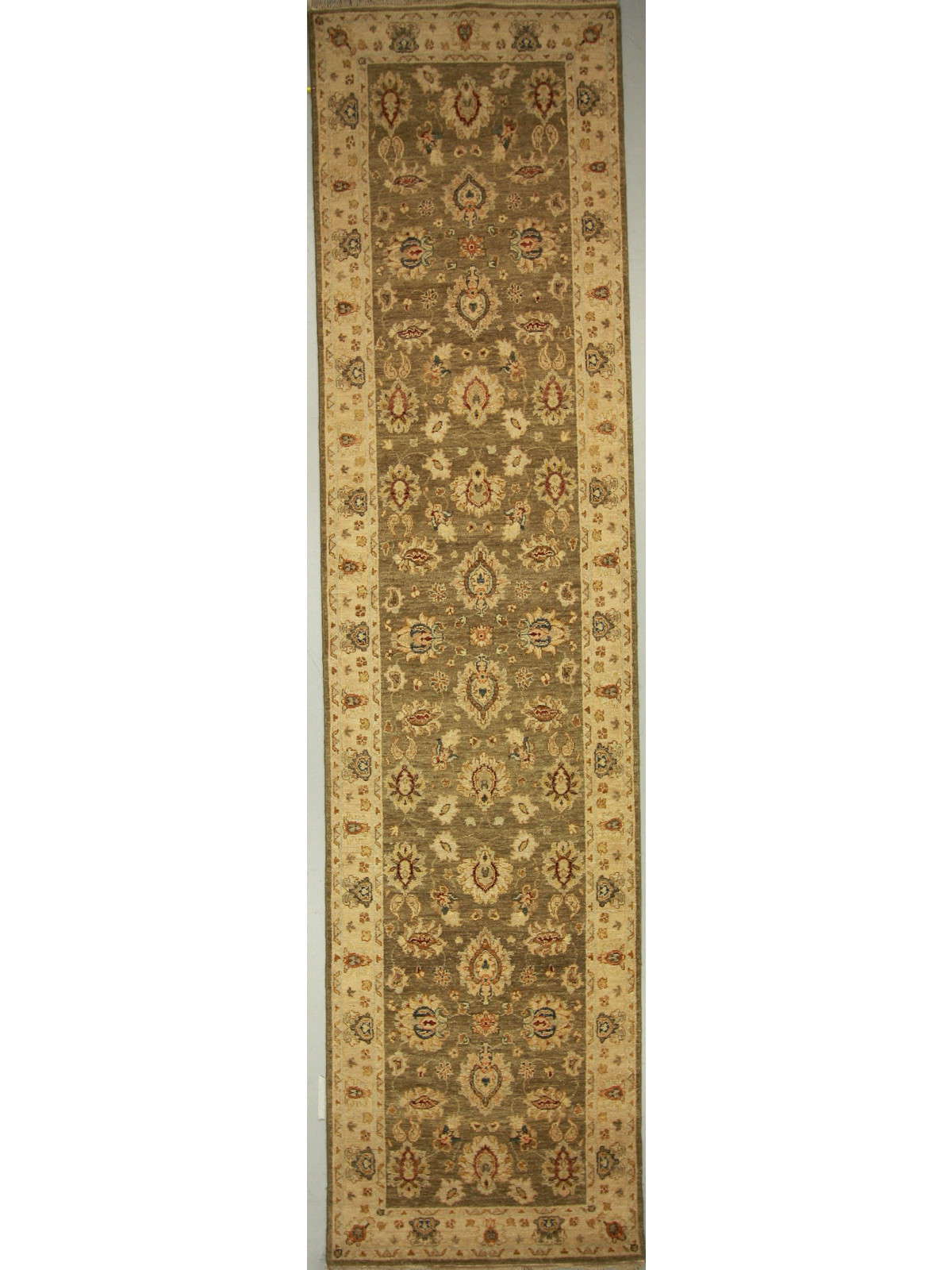 Traditional Olive A-133 12ft Runner Hand Knotted Area Rug from India