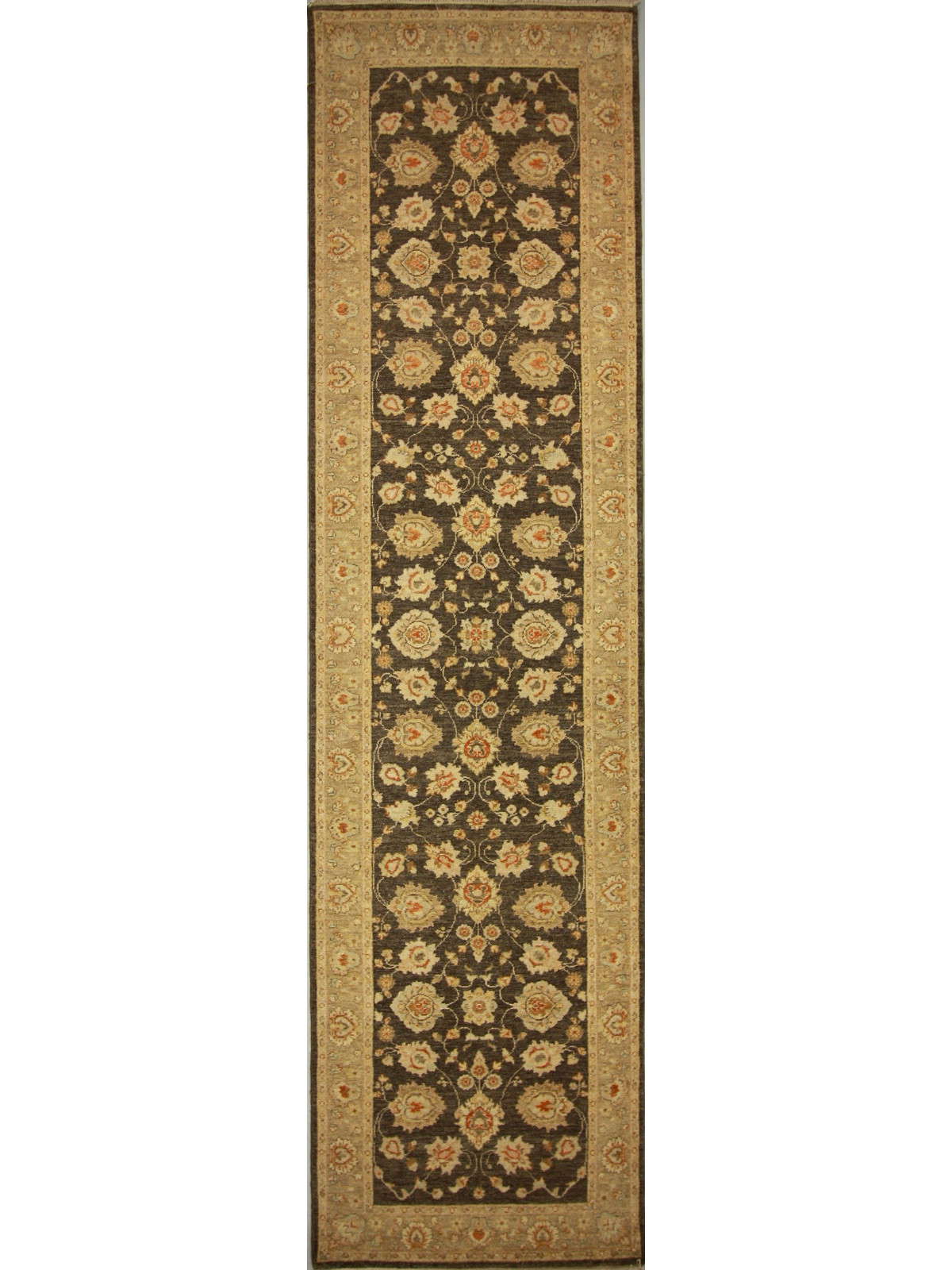 Traditional Charcol A-134 12ft Runner Hand Knotted Area Rug from India