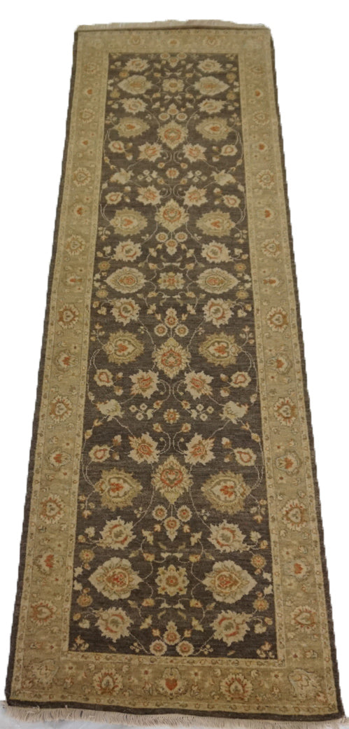 Traditional Charcol A-134 10ft Runner Hand Knotted Area Rug from India