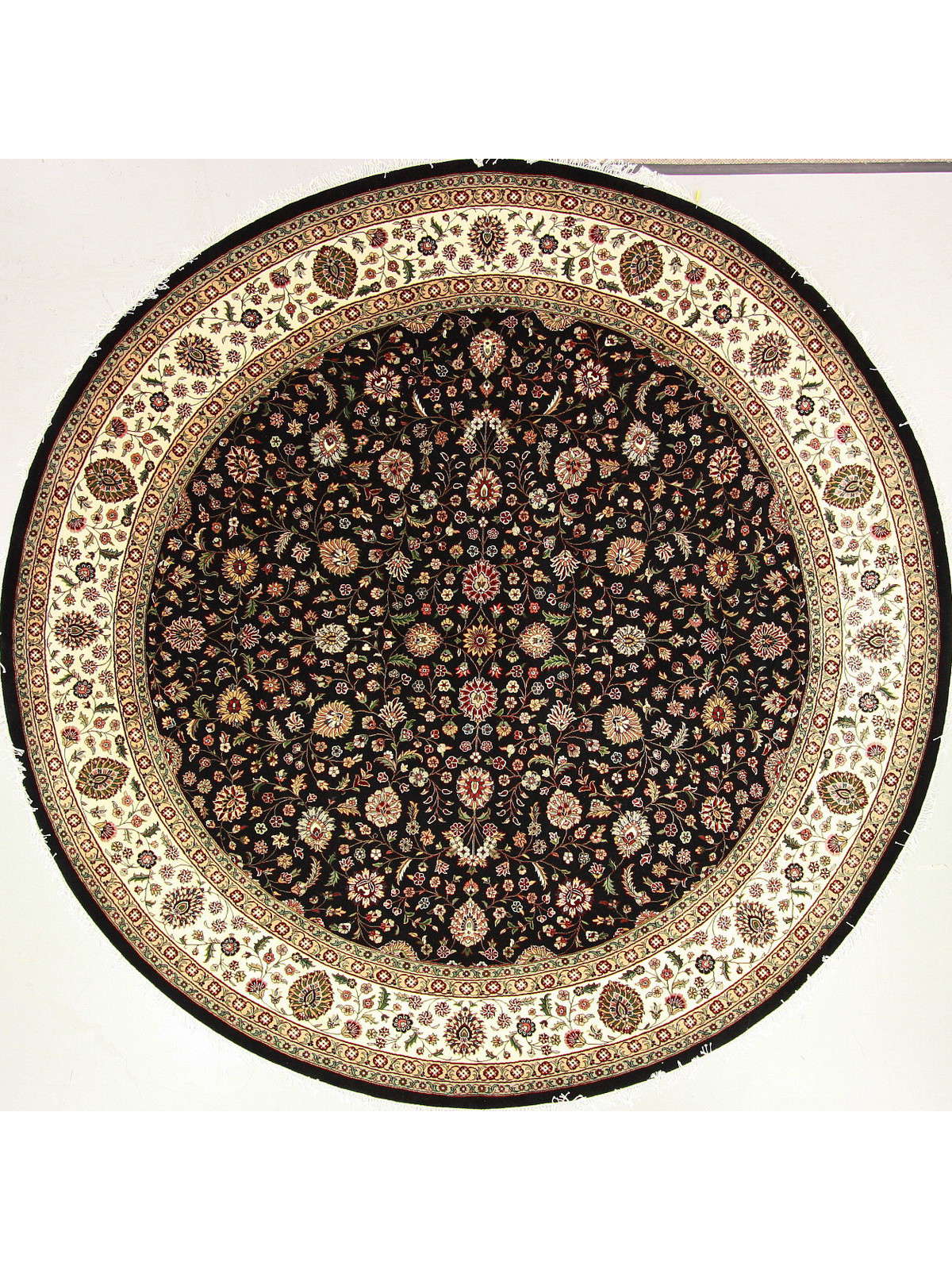 Traditional Black 833 10ft Round Hand Knotted Area Rug from India