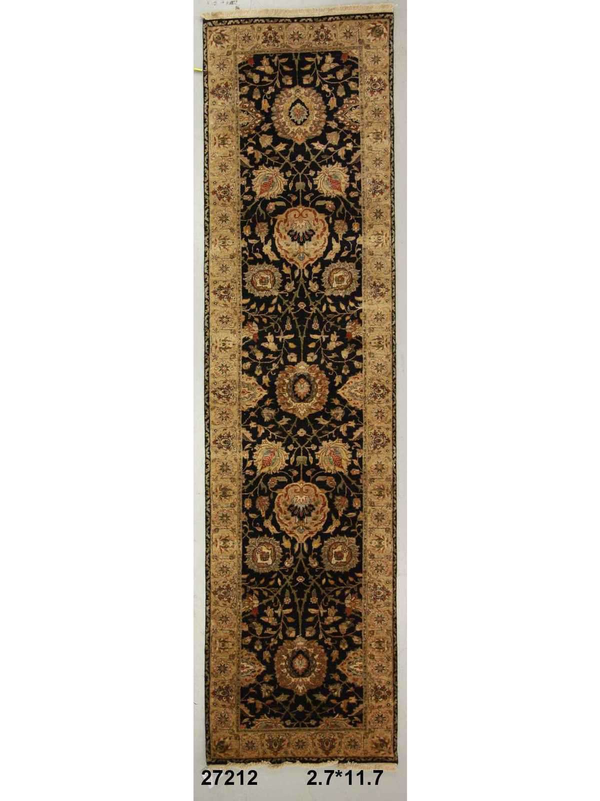Traditional Black PF-10 12ft Runner Hand Knotted Area Rug from India