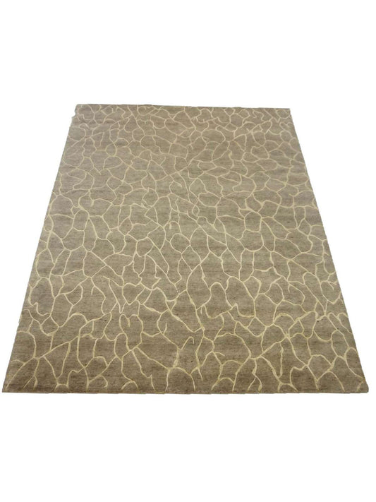 Modern Natural Brown CRACK 8x10 Hand Knotted Area Rug from India