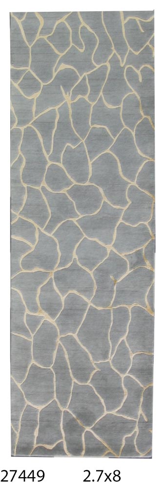 Modern L.Blue CRACK 8ft Runner Hand Knotted Area Rug from India
