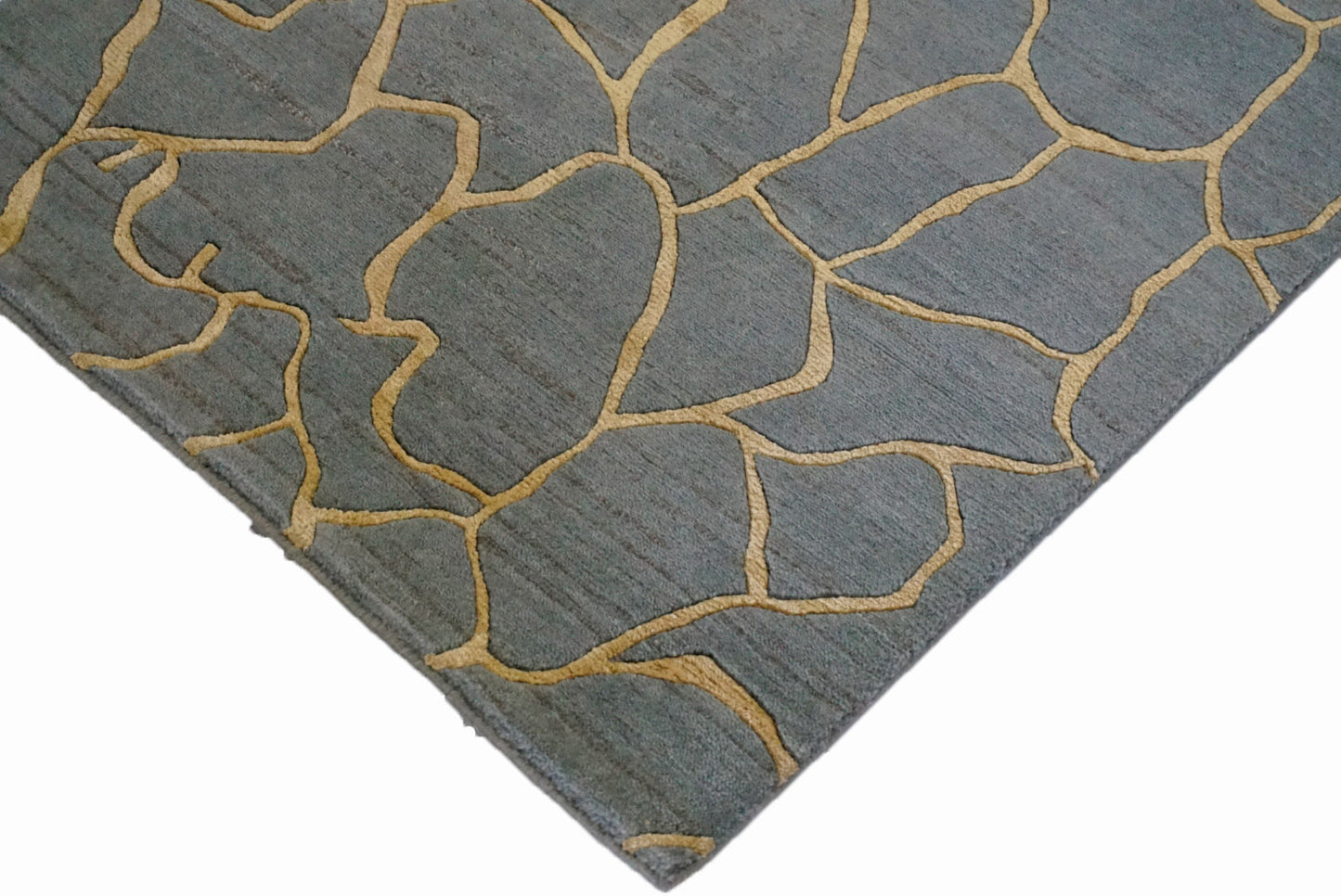 Traditional L.Blue CRACK 8ft Runner Hand Knotted Area Rug from India