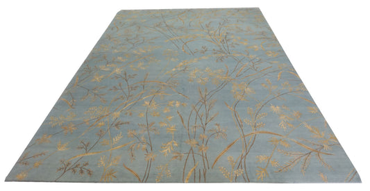 Modern L.Blue JASMIN 10x14 Hand Knotted Area Rug from India