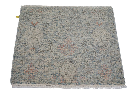 Modern Turq 843 4ft Square Hand Knotted Area Rug from India