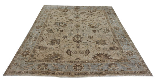 Traditional Beige OUSHAK 9x12 Hand Knotted Area Rug from India