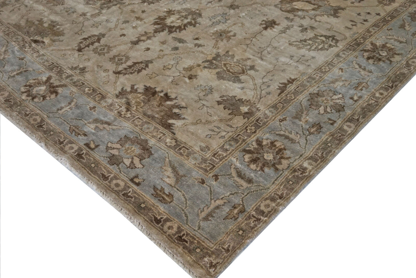 Traditional Beige OUSHAK 9x12 Hand Knotted Area Rug from India