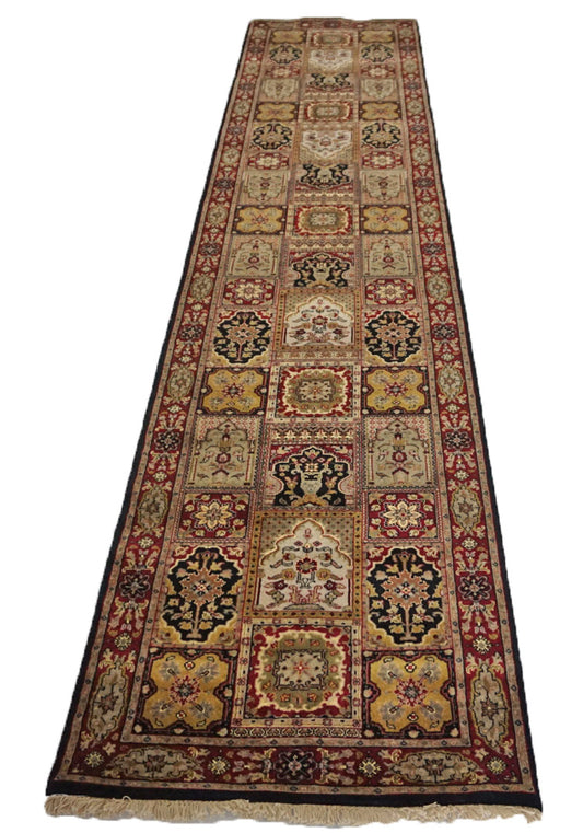 Traditional Black DHOOM 12ft Runner Hand Knotted Area Rug from India