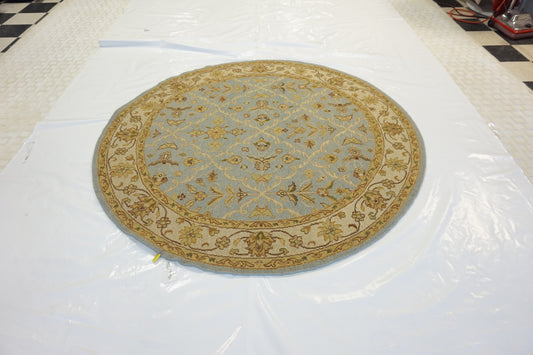 Traditional L.Blue 714 6ft Round Flat Weave Area Rug from India