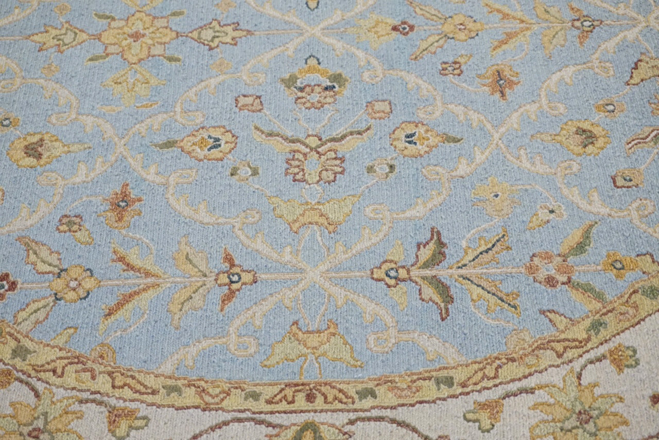 Traditional L.Blue 714 6ft Round Flat Weave Area Rug from India