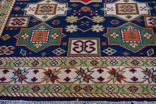 Traditional Navy KAZAK 5x8 Hand Knotted Area Rug from India