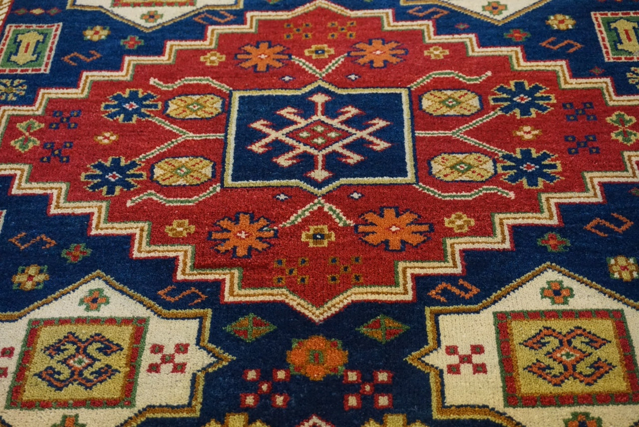 Traditional Navy KAZAK 5x8 Hand Knotted Area Rug from India