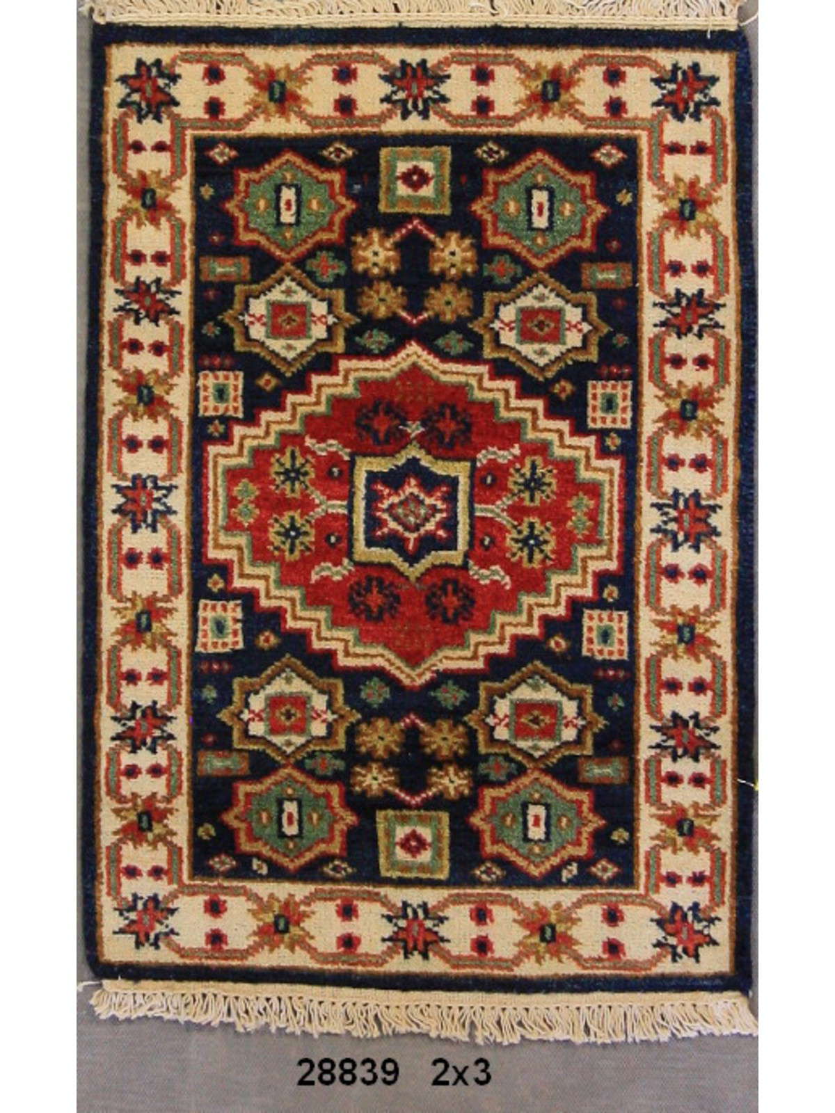 Traditional Navy KAZAK 2x3 Hand Knotted Area Rug from India