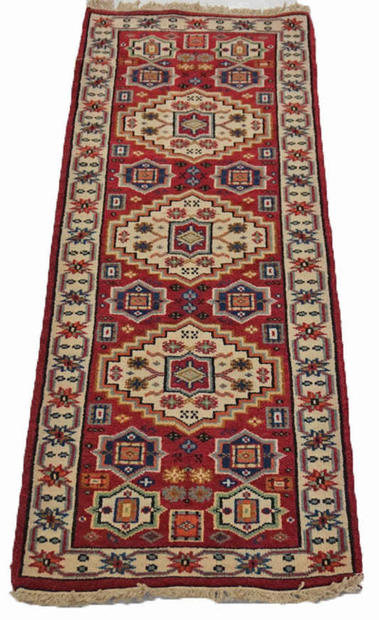 Traditional Red KAZAK 6ft Runner Hand Knotted Area Rug from India