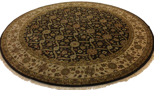 Traditional Charcoal 1110 10ft Round Hand Knotted Area Rug from India