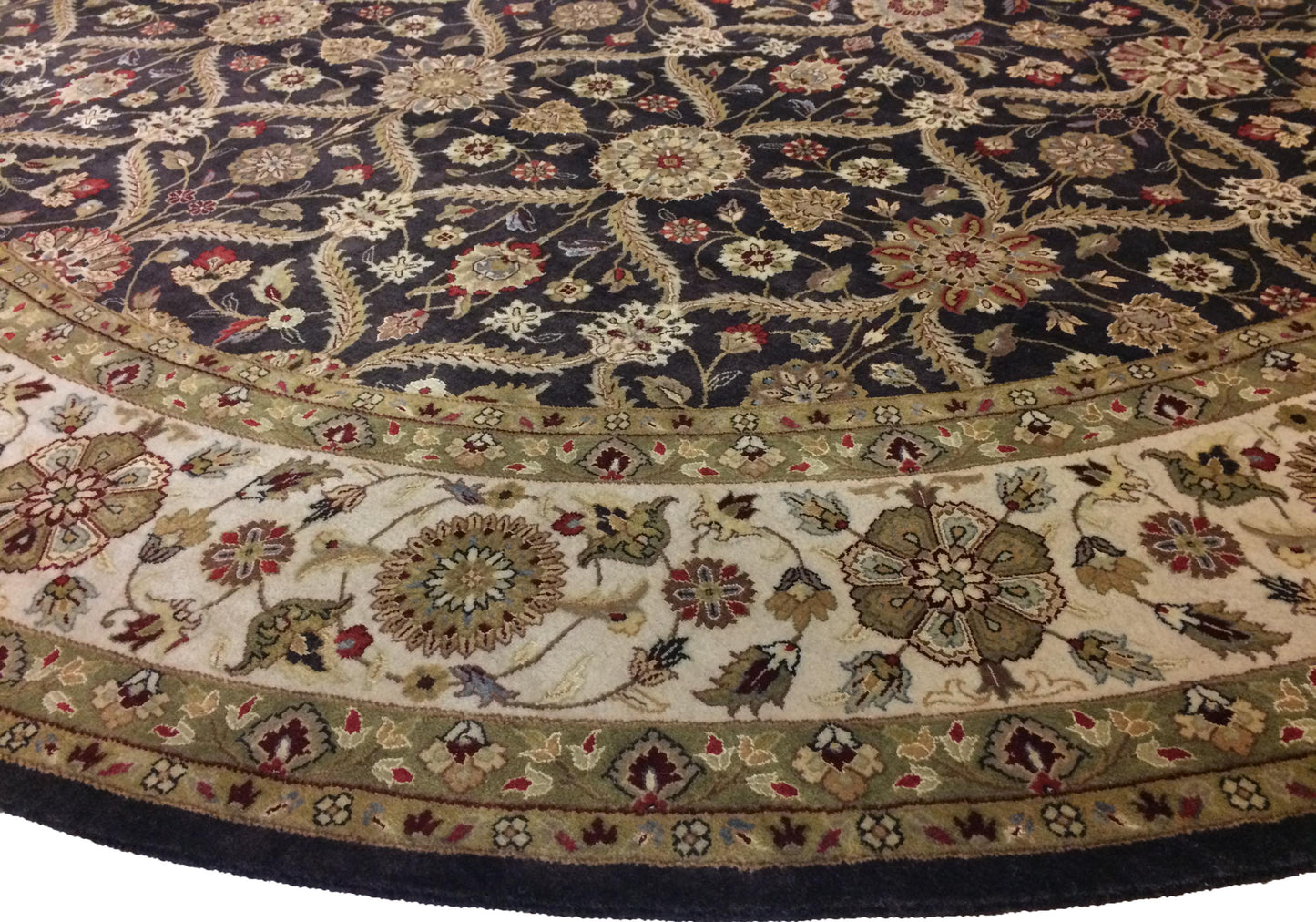 Traditional Charcoal 1110 10ft Round Hand Knotted Area Rug from India