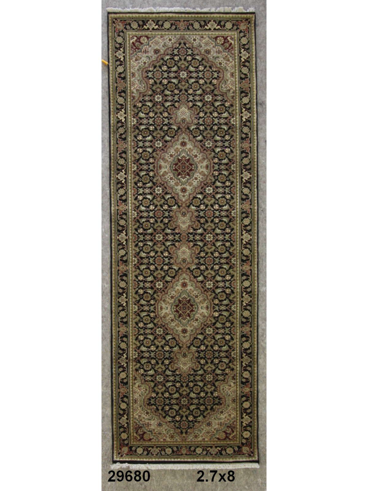 Traditional Black MAHI 8ft Runner Hand Knotted Area Rug from India